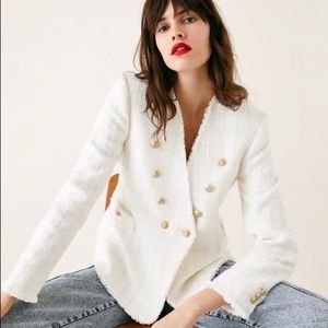 New ZARA Cream Tweed Blazer Jacket Sz S